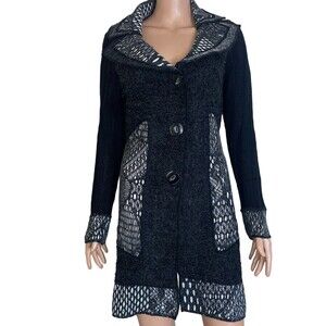 Cleo cardigan sweater button up long wool blend black/gray SZ M long sleeve